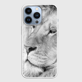 Чехол для iPhone 13 Pro с принтом Лев в Тюмени,  |  | Тематика изображения на принте: animal | black   white | king | lion | look | predator | wild | взгляд | дикий | животное | зверь | лев | хищник | царь | черно   белый