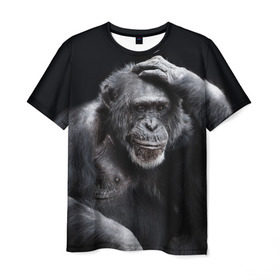 Мужская футболка 3D с принтом ЕГЭ в Тюмени, 100% полиэфир | прямой крой, круглый вырез горловины, длина до линии бедер | Тематика изображения на принте: егэ | обезьяна | шимпанзе | школа | экзамен | экзамены