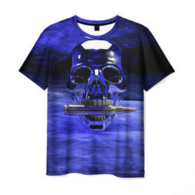 Мужская футболка 3D с принтом Iron skull в Тюмени, 100% полиэфир | прямой крой, круглый вырез горловины, длина до линии бедер | skull | дым | монстр | ночь | патрон | пуля | снаряд | череп
