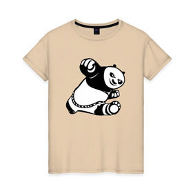 Женская футболка хлопок с принтом Панда в Тюмени, 100% хлопок | прямой крой, круглый вырез горловины, длина до линии бедер, слегка спущенное плечо | кунг фу | мульт | панда
