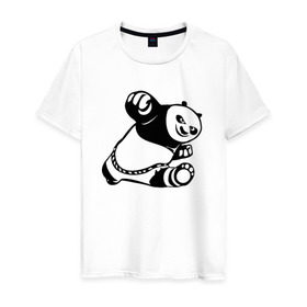 Мужская футболка хлопок с принтом Панда в Тюмени, 100% хлопок | прямой крой, круглый вырез горловины, длина до линии бедер, слегка спущенное плечо. | Тематика изображения на принте: кунг фу | мульт | панда