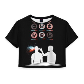 Женская футболка 3D укороченная с принтом Twenty one pilots в Тюмени, 100% полиэстер | круглая горловина, длина футболки до линии талии, рукава с отворотами | rock | t.o.p. | top | twenty one pilots | рок