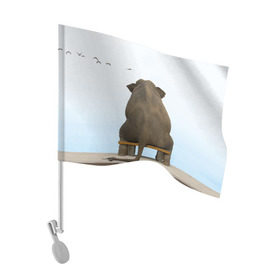Флаг для автомобиля с принтом Слон и журавли в Тюмени, 100% полиэстер | Размер: 30*21 см | bench | coast | cranes | dream | elephant | flight | sea | sitting | берег | журавли | мечты | море | полет | сидит | скамейка | слон