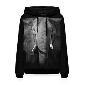 Женская толстовка 3D с принтом Слон в Тюмени, 100% полиэстер  | двухслойный капюшон со шнурком для регулировки, мягкие манжеты на рукавах и по низу толстовки, спереди карман-кенгуру с мягким внутренним слоем. | animal | big | black   white | elephant | wild | большой | дикий | животное | слон | черно   белый