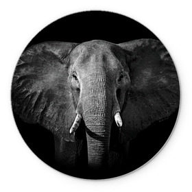 Коврик круглый с принтом Слон в Тюмени, резина и полиэстер | круглая форма, изображение наносится на всю лицевую часть | animal | big | black   white | elephant | wild | большой | дикий | животное | слон | черно   белый