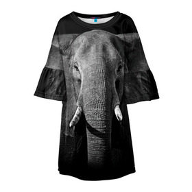 Детское платье 3D с принтом Слон в Тюмени, 100% полиэстер | прямой силуэт, чуть расширенный к низу. Круглая горловина, на рукавах — воланы | animal | big | black   white | elephant | wild | большой | дикий | животное | слон | черно   белый