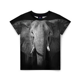 Детская футболка 3D с принтом Слон в Тюмени, 100% гипоаллергенный полиэфир | прямой крой, круглый вырез горловины, длина до линии бедер, чуть спущенное плечо, ткань немного тянется | animal | big | black   white | elephant | wild | большой | дикий | животное | слон | черно   белый