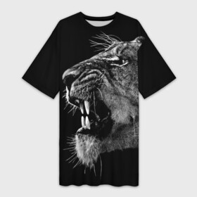 Платье-футболка 3D с принтом Львица в Тюмени,  |  | animal | fangs | head | lion | lioness | predator | teeth | wild | голова | дикая | животное | клыки | лев | львица | оскал | хищник