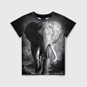 Детская футболка 3D с принтом Слон в Тюмени, 100% гипоаллергенный полиэфир | прямой крой, круглый вырез горловины, длина до линии бедер, чуть спущенное плечо, ткань немного тянется | africa | animal | big | black   white | elephant | go | road | savannah | wild | африка | большой | дикий | дорога | животное | идет | саванна | слон | черно   белый