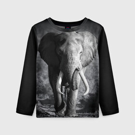 Детский лонгслив 3D с принтом Слон в Тюмени, 100% полиэстер | длинные рукава, круглый вырез горловины, полуприлегающий силуэт
 | africa | animal | big | black   white | elephant | go | road | savannah | wild | африка | большой | дикий | дорога | животное | идет | саванна | слон | черно   белый