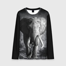 Мужской лонгслив 3D с принтом Слон в Тюмени, 100% полиэстер | длинные рукава, круглый вырез горловины, полуприлегающий силуэт | africa | animal | big | black   white | elephant | go | road | savannah | wild | африка | большой | дикий | дорога | животное | идет | саванна | слон | черно   белый