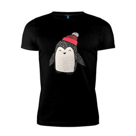 Мужская футболка премиум с принтом Пингвин в шапке в Тюмени, 92% хлопок, 8% лайкра | приталенный силуэт, круглый вырез ворота, длина до линии бедра, короткий рукав | милота