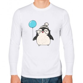 Мужской лонгслив хлопок с принтом Пингвин с шариком в Тюмени, 100% хлопок |  | Тематика изображения на принте: 