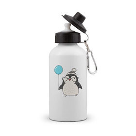 Бутылка спортивная с принтом Пингвин с шариком в Тюмени, металл | емкость — 500 мл, в комплекте две пластиковые крышки и карабин для крепления | 