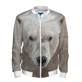Мужской бомбер 3D с принтом Белый медведь в Тюмени, 100% полиэстер | застегивается на молнию, по бокам два кармана без застежек, по низу бомбера и на воротнике - эластичная резинка | animal | bear | eyes | head | north | polar | predator | white | wild | белый | взгляд | голова | дикий | животное | медведь | полярный | север | хищник