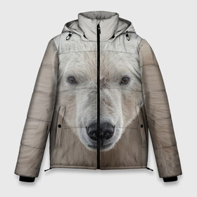 Мужская зимняя куртка 3D с принтом Белый медведь в Тюмени, верх — 100% полиэстер; подкладка — 100% полиэстер; утеплитель — 100% полиэстер | длина ниже бедра, свободный силуэт Оверсайз. Есть воротник-стойка, отстегивающийся капюшон и ветрозащитная планка. 

Боковые карманы с листочкой на кнопках и внутренний карман на молнии. | animal | bear | eyes | head | north | polar | predator | white | wild | белый | взгляд | голова | дикий | животное | медведь | полярный | север | хищник