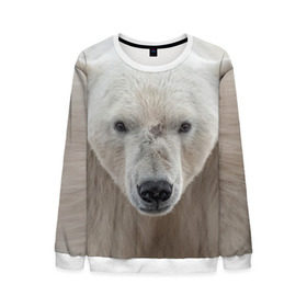 Мужской свитшот 3D с принтом Белый медведь в Тюмени, 100% полиэстер с мягким внутренним слоем | круглый вырез горловины, мягкая резинка на манжетах и поясе, свободная посадка по фигуре | animal | bear | eyes | head | north | polar | predator | white | wild | белый | взгляд | голова | дикий | животное | медведь | полярный | север | хищник