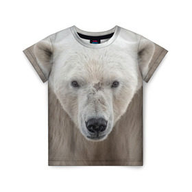 Детская футболка 3D с принтом Белый медведь в Тюмени, 100% гипоаллергенный полиэфир | прямой крой, круглый вырез горловины, длина до линии бедер, чуть спущенное плечо, ткань немного тянется | animal | bear | eyes | head | north | polar | predator | white | wild | белый | взгляд | голова | дикий | животное | медведь | полярный | север | хищник