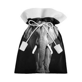 Подарочный 3D мешок с принтом Слон в Тюмени, 100% полиэстер | Размер: 29*39 см | africa | big | black   white | elephant is an animal | shroud | tusks | африка | бивни | большой | животное | идет | савана | слон | черно   белый