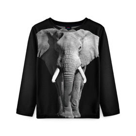 Детский лонгслив 3D с принтом Слон в Тюмени, 100% полиэстер | длинные рукава, круглый вырез горловины, полуприлегающий силуэт
 | Тематика изображения на принте: africa | big | black   white | elephant is an animal | shroud | tusks | африка | бивни | большой | животное | идет | савана | слон | черно   белый