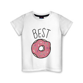 Детская футболка хлопок с принтом best friends в Тюмени, 100% хлопок | круглый вырез горловины, полуприлегающий силуэт, длина до линии бедер | Тематика изображения на принте: coffee | donuts | food | friends | друзья | кофе | парные | пончик