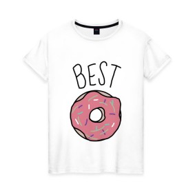 Женская футболка хлопок с принтом best friends в Тюмени, 100% хлопок | прямой крой, круглый вырез горловины, длина до линии бедер, слегка спущенное плечо | coffee | donuts | food | friends | друзья | кофе | парные | пончик