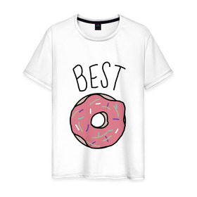Мужская футболка хлопок с принтом best friends в Тюмени, 100% хлопок | прямой крой, круглый вырез горловины, длина до линии бедер, слегка спущенное плечо. | coffee | donuts | food | friends | друзья | кофе | парные | пончик