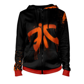 Женская толстовка 3D на молнии с принтом cs:go - Fnatic (Black collection) в Тюмени, 100% полиэстер | длина до линии бедра, манжеты и пояс оформлены мягкой тканевой резинкой, двухслойный капюшон со шнурком для регулировки, спереди молния, по бокам два кармана | 0x000000123 | cs | csgo | fnatic | кс | ксго | фнатик