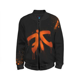 Детский бомбер 3D с принтом cs:go - Fnatic (Black collection) в Тюмени, 100% полиэстер | застегивается на молнию, по бокам два кармана без застежек, мягкие манжеты, по низу бомбера и на воротнике — эластичная резинка | Тематика изображения на принте: 0x000000123 | cs | csgo | fnatic | кс | ксго | фнатик