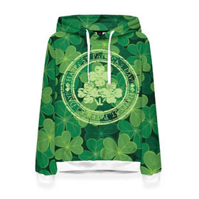Женская толстовка 3D с принтом Ireland, Happy St. Patrick`s Day в Тюмени, 100% полиэстер  | двухслойный капюшон со шнурком для регулировки, мягкие манжеты на рукавах и по низу толстовки, спереди карман-кенгуру с мягким внутренним слоем. | background | clover | four | green | happy st. patricks day | holiday | ireland | leaf | petal | plant | print | зеленый | ирландия | клевер | лепесток | лист | печать | праздник | растение | счастливого святого патрика | фон | четыре