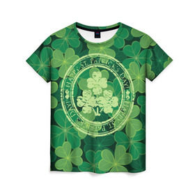 Женская футболка 3D с принтом Ireland, Happy St. Patrick`s Day в Тюмени, 100% полиэфир ( синтетическое хлопкоподобное полотно) | прямой крой, круглый вырез горловины, длина до линии бедер | background | clover | four | green | happy st. patricks day | holiday | ireland | leaf | petal | plant | print | зеленый | ирландия | клевер | лепесток | лист | печать | праздник | растение | счастливого святого патрика | фон | четыре