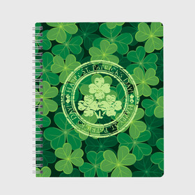 Тетрадь с принтом Ireland Happy St Patricks Day в Тюмени, 100% бумага | 48 листов, плотность листов — 60 г/м2, плотность картонной обложки — 250 г/м2. Листы скреплены сбоку удобной пружинной спиралью. Уголки страниц и обложки скругленные. Цвет линий — светло-серый
 | Тематика изображения на принте: background | clover | four | green | happy st. patricks day | holiday | ireland | leaf | petal | plant | print | зеленый | ирландия | клевер | лепесток | лист | печать | праздник | растение | счастливого святого патрика | фон | четыре