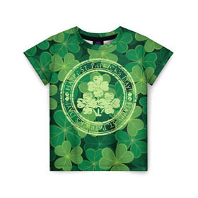 Детская футболка 3D с принтом Ireland, Happy St. Patrick`s Day в Тюмени, 100% гипоаллергенный полиэфир | прямой крой, круглый вырез горловины, длина до линии бедер, чуть спущенное плечо, ткань немного тянется | Тематика изображения на принте: background | clover | four | green | happy st. patricks day | holiday | ireland | leaf | petal | plant | print | зеленый | ирландия | клевер | лепесток | лист | печать | праздник | растение | счастливого святого патрика | фон | четыре
