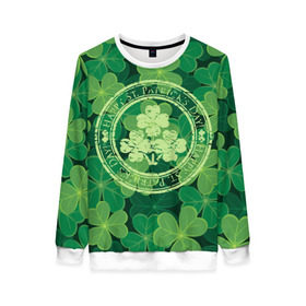 Женский свитшот 3D с принтом Ireland, Happy St. Patrick`s Day в Тюмени, 100% полиэстер с мягким внутренним слоем | круглый вырез горловины, мягкая резинка на манжетах и поясе, свободная посадка по фигуре | background | clover | four | green | happy st. patricks day | holiday | ireland | leaf | petal | plant | print | зеленый | ирландия | клевер | лепесток | лист | печать | праздник | растение | счастливого святого патрика | фон | четыре