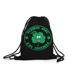Рюкзак-мешок 3D с принтом Ireland, Kiss me, I`m Irish в Тюмени, 100% полиэстер | плотность ткани — 200 г/м2, размер — 35 х 45 см; лямки — толстые шнурки, застежка на шнуровке, без карманов и подкладки | animation | background | black | clover | four | green | hat | im irish | ireland | kiss me | leaf | petal | printing | smile | анимация | зелёный | ирландец | ирландия | клевер | лепесток | листок | меня | печать | поцелуй | улыбка | фон | черный | четыр