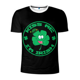Мужская футболка 3D спортивная с принтом Ireland, Kiss me, I`m Irish в Тюмени, 100% полиэстер с улучшенными характеристиками | приталенный силуэт, круглая горловина, широкие плечи, сужается к линии бедра | animation | background | black | clover | four | green | hat | im irish | ireland | kiss me | leaf | petal | printing | smile | анимация | зелёный | ирландец | ирландия | клевер | лепесток | листок | меня | печать | поцелуй | улыбка | фон | черный | четыр