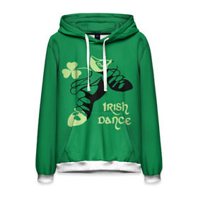 Мужская толстовка 3D с принтом Ireland, Irish dance в Тюмени, 100% полиэстер | двухслойный капюшон со шнурком для регулировки, мягкие манжеты на рукавах и по низу толстовки, спереди карман-кенгуру с мягким внутренним слоем. | background | black | clover | dance | green | ireland | irish | petal | soft shoes | зеленый | ирландия | ирландский | клевер | лепесток | мягкая | обувь | танец | фон | черная