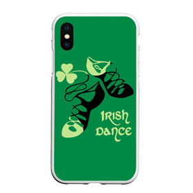 Чехол для iPhone XS Max матовый с принтом Ireland Irish dance в Тюмени, Силикон | Область печати: задняя сторона чехла, без боковых панелей | Тематика изображения на принте: background | black | clover | dance | green | ireland | irish | petal | soft shoes | зеленый | ирландия | ирландский | клевер | лепесток | мягкая | обувь | танец | фон | черная