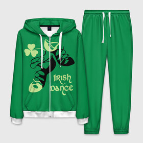 Мужской костюм 3D с принтом Ireland Irish dance в Тюмени, 100% полиэстер | Манжеты и пояс оформлены тканевой резинкой, двухслойный капюшон со шнурком для регулировки, карманы спереди | background | black | clover | dance | green | ireland | irish | petal | soft shoes | зеленый | ирландия | ирландский | клевер | лепесток | мягкая | обувь | танец | фон | черная