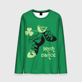 Мужской лонгслив 3D с принтом Ireland, Irish dance в Тюмени, 100% полиэстер | длинные рукава, круглый вырез горловины, полуприлегающий силуэт | background | black | clover | dance | green | ireland | irish | petal | soft shoes | зеленый | ирландия | ирландский | клевер | лепесток | мягкая | обувь | танец | фон | черная