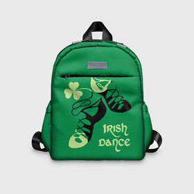 Детский рюкзак 3D с принтом Ireland, Irish dance в Тюмени, 100% полиэстер | лямки с регулируемой длиной, сверху петелька, чтобы рюкзак можно было повесить на вешалку. Основное отделение закрывается на молнию, как и внешний карман. Внутри дополнительный карман. По бокам два дополнительных кармашка | Тематика изображения на принте: background | black | clover | dance | green | ireland | irish | petal | soft shoes | зеленый | ирландия | ирландский | клевер | лепесток | мягкая | обувь | танец | фон | черная