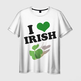 Мужская футболка 3D с принтом Ireland, I love Irish в Тюмени, 100% полиэфир | прямой крой, круглый вырез горловины, длина до линии бедер | 