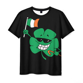 Мужская футболка 3D с принтом Ирландия, клевер с флагом в Тюмени, 100% полиэфир | прямой крой, круглый вырез горловины, длина до линии бедер | Тематика изображения на принте: animation | background | black | clover | flag | ireland | smile | stick | teeth | анимация | зубы | ирландия | клевер | очки | палка | улыбка | флаг | фон | черный
