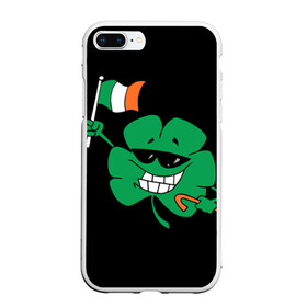 Чехол для iPhone 7Plus/8 Plus матовый с принтом Ирландия клевер с флагом в Тюмени, Силикон | Область печати: задняя сторона чехла, без боковых панелей | Тематика изображения на принте: animation | background | black | clover | flag | ireland | smile | stick | teeth | анимация | зубы | ирландия | клевер | очки | палка | улыбка | флаг | фон | черный