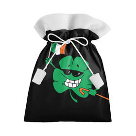 Подарочный 3D мешок с принтом Ирландия, клевер с флагом в Тюмени, 100% полиэстер | Размер: 29*39 см | animation | background | black | clover | flag | ireland | smile | stick | teeth | анимация | зубы | ирландия | клевер | очки | палка | улыбка | флаг | фон | черный