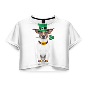 Женская футболка 3D укороченная с принтом Ирландия в Тюмени, 100% полиэстер | круглая горловина, длина футболки до линии талии, рукава с отворотами | animal | breed | clover | dog | folk | fun | funny | hat | hero | ireland | irish | saint patrick | герой | животное | ирландия | ирландский | клевер | народный | порода | прикол | святой патрик | собака | шляпа | шутка