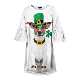 Детское платье 3D с принтом Ирландия в Тюмени, 100% полиэстер | прямой силуэт, чуть расширенный к низу. Круглая горловина, на рукавах — воланы | animal | breed | clover | dog | folk | fun | funny | hat | hero | ireland | irish | saint patrick | герой | животное | ирландия | ирландский | клевер | народный | порода | прикол | святой патрик | собака | шляпа | шутка