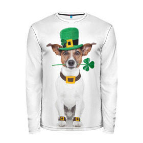 Мужской лонгслив 3D с принтом Ирландия в Тюмени, 100% полиэстер | длинные рукава, круглый вырез горловины, полуприлегающий силуэт | animal | breed | clover | dog | folk | fun | funny | hat | hero | ireland | irish | saint patrick | герой | животное | ирландия | ирландский | клевер | народный | порода | прикол | святой патрик | собака | шляпа | шутка