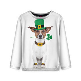 Детский лонгслив 3D с принтом Ирландия в Тюмени, 100% полиэстер | длинные рукава, круглый вырез горловины, полуприлегающий силуэт
 | animal | breed | clover | dog | folk | fun | funny | hat | hero | ireland | irish | saint patrick | герой | животное | ирландия | ирландский | клевер | народный | порода | прикол | святой патрик | собака | шляпа | шутка