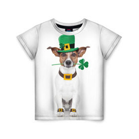 Детская футболка 3D с принтом Ирландия в Тюмени, 100% гипоаллергенный полиэфир | прямой крой, круглый вырез горловины, длина до линии бедер, чуть спущенное плечо, ткань немного тянется | animal | breed | clover | dog | folk | fun | funny | hat | hero | ireland | irish | saint patrick | герой | животное | ирландия | ирландский | клевер | народный | порода | прикол | святой патрик | собака | шляпа | шутка